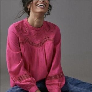 ***ISO Anthropologie Pink Pleated Long Sleeve Blouse
